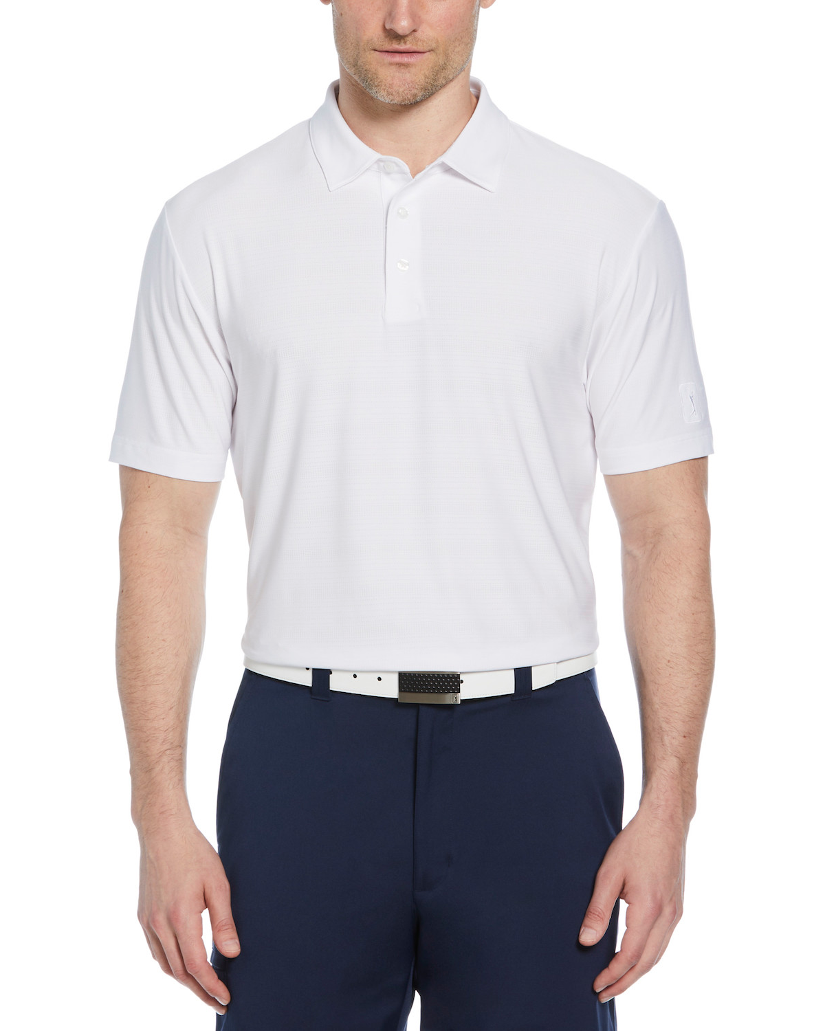 PGA Tour Polos S / Bright White PGA Tour - Men's Jaspe Airflux Polo w/ Self Collar