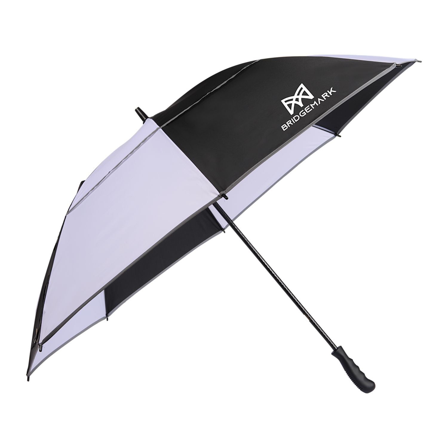 Threadfellows Curated Collection Accessories 62" / Black/White RPET Golf Umbrella w/ Reflective Trim 62"