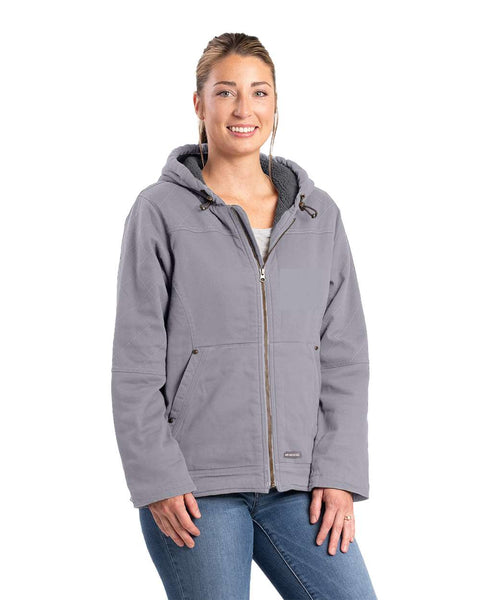 Berne Outerwear S / Smoke Berne - Women's Sherpa-Lined Twill Hooded Jacket