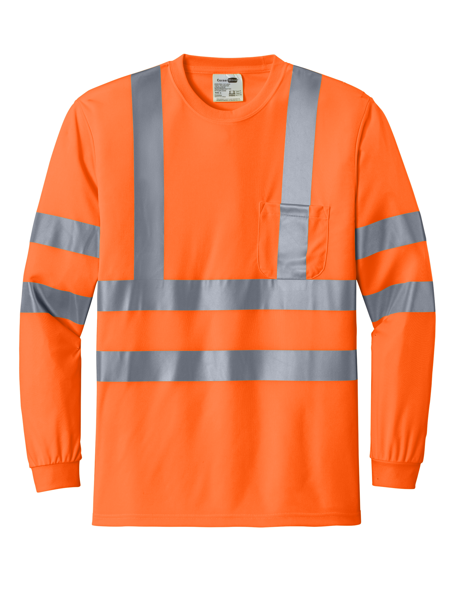 CornerStone Workwear Only XS / Safety Orange CornerStone - Men's ANSI 107 Class 3 Long Sleeve Snag-Resistant Reflective T-Shirt