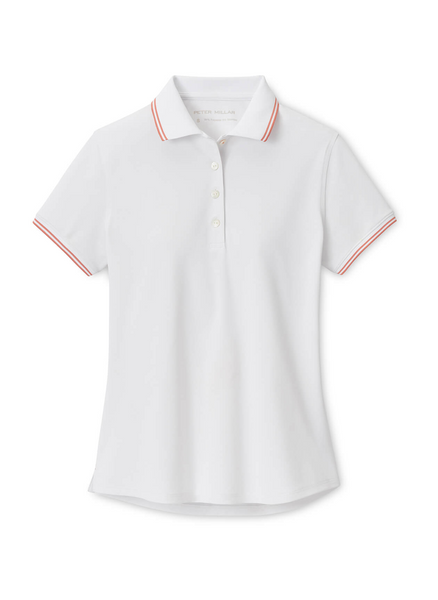 Peter Millar Polos XS / White/Moroccan Spice Peter Millar - Women's Canterbury Tipped Sport Mesh Polo - White/Moroccan Spice
