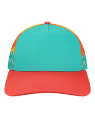LOCALE Headwear Adjustable / Aqua/Wavy Sunset/Coral LOCALE - Plain Front Five-Panel Trucker Cap
