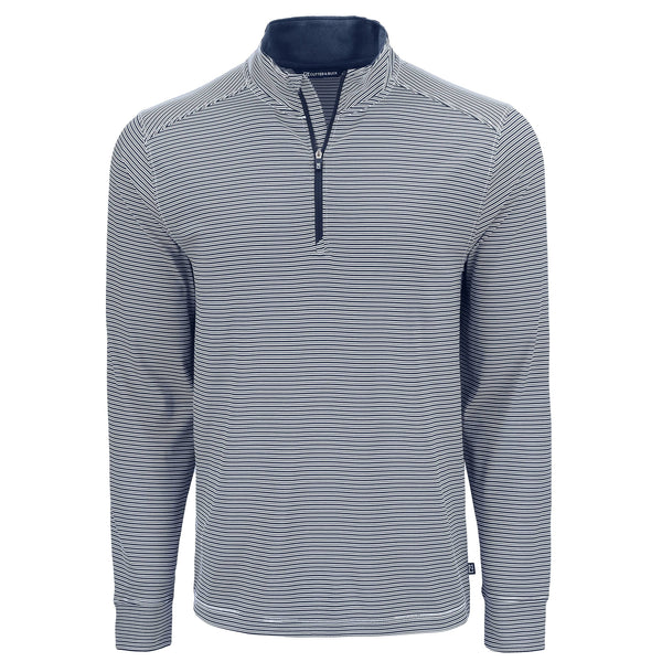 Cutter & Buck Layering S / Navy Blue/White Cutter & Buck - Men's Forge Recycled Stretch Double Stripe 1/4-Zip Pullover