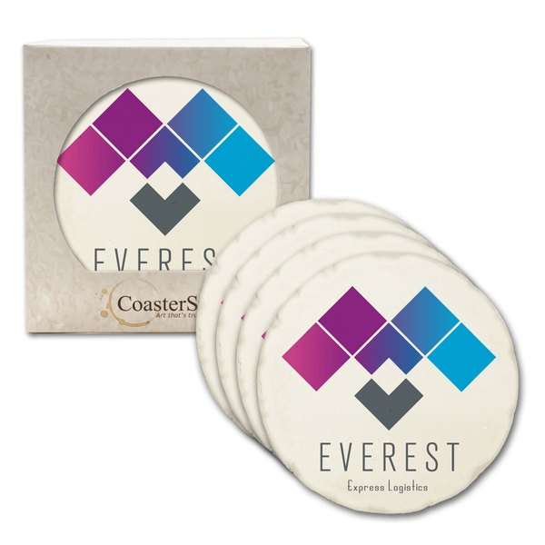 CoasterStone Accessories One Size / White/Beige Stone CoasterStone - 4 Pack Absorbent StoneTumbled Round Coaster