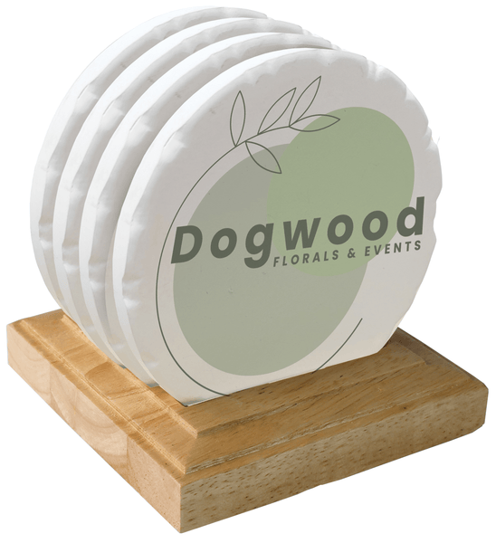 CoasterStone Accessories One Size / White/Beige Stone CoasterStone - Wooden Holder Gift Set w/4 Tumbled Round Coasters