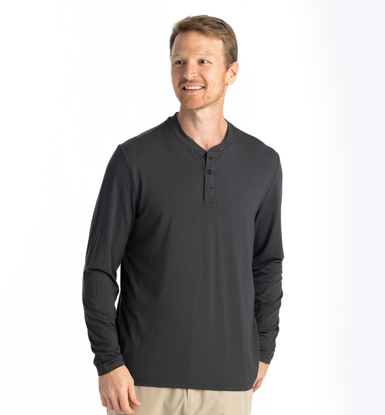 Free Fly T-shirts S / Black Sand Free Fly - Men's Bamboo Flex Long Sleeve Henley