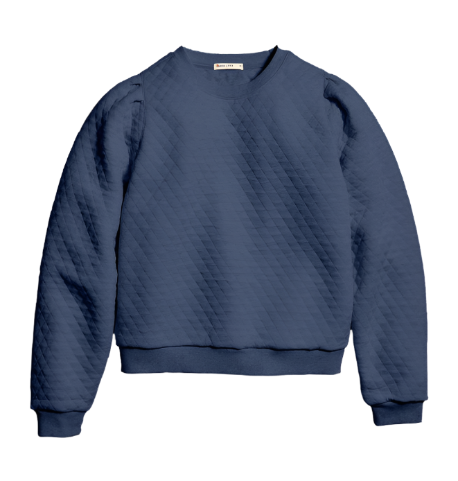 Marine Layer Sweatshirts XS / Navy Heather Marine Layer - Women's Corbet Quilted Puff Sleeve Crewneck