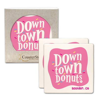 CoasterStone Home & Office One Size / White/Beige Stone CoasterStone - 2 Pack Absorbent Stone Square Coaster