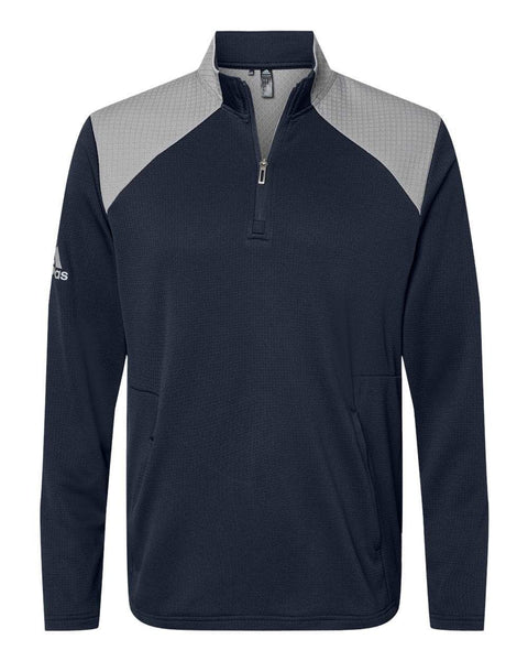 adidas Layering S / Collegiate Navy/Grey Three adidas - Men's Textured Mixed Media Quarter-Zip Pullover