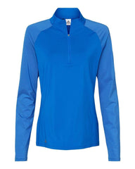 adidas Layering S / Glory Blue adidas - Women's Stripe Block Quarter-Zip Pullover