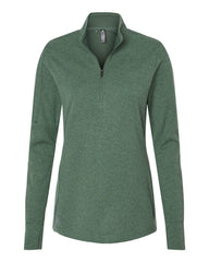 adidas Sweaters S / Green Oxide Melange adidas - Women's Shoulder Stripe Quarter-Zip Pullover Sweater