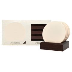 CoasterStone Accessories One Size / White/Beige Stone CoasterStone - Dark Wood Stand Gift Set w/4 Round Coasters