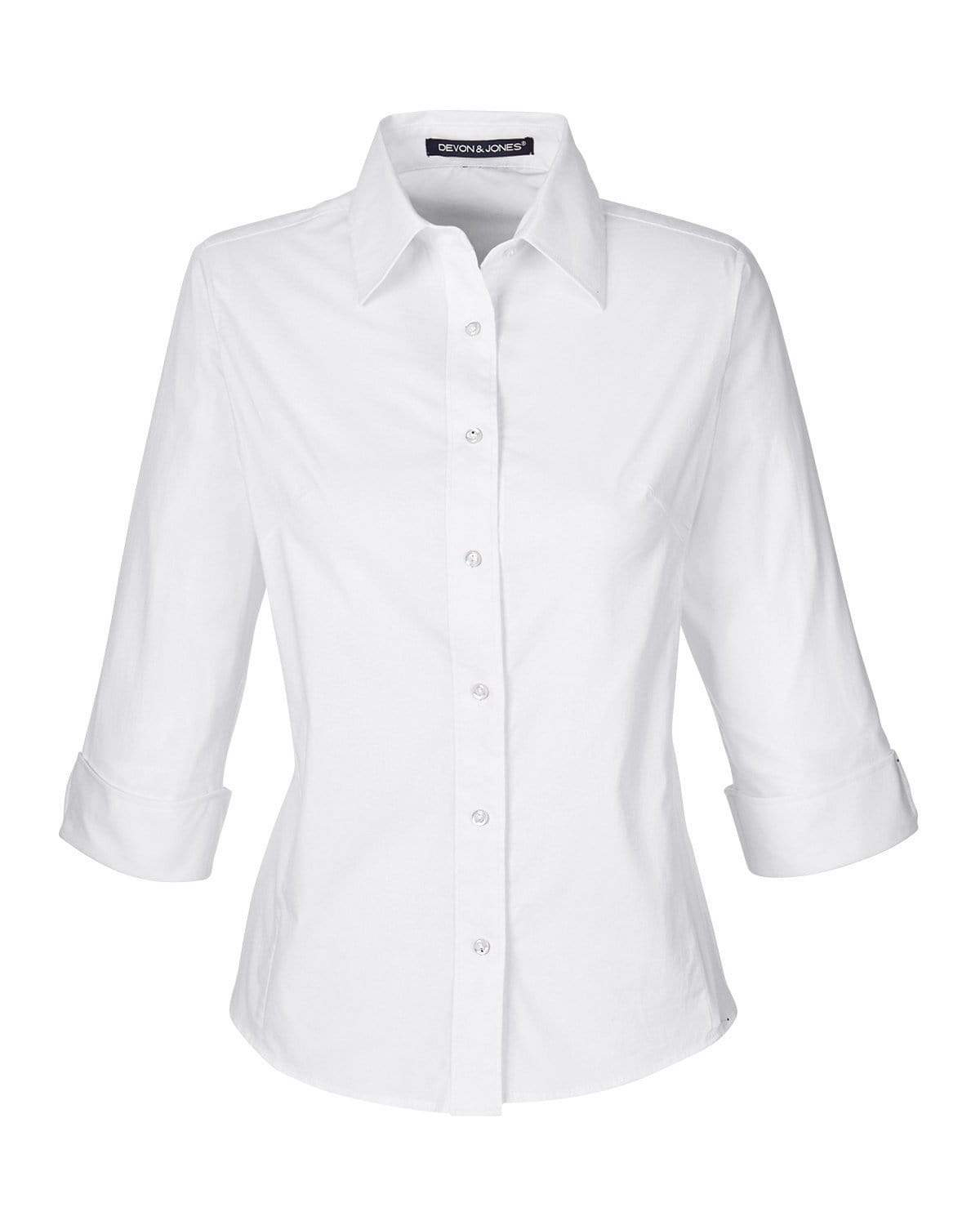 Devon & Jones Woven Shirts White / XS Devon & Jones -Women's Perfect Fit™ 3/4 Sleeve Stretch Poplin Blouse