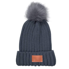 Leeman Headwear One Size / Grey Leeman - Knit Beanie w/ Fur Pom Pom