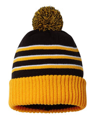 Richardson Headwear One Size / Black/Gold/White Richardson - Striped Pom Cuffed Beanie