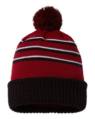 Richardson Headwear One Size / Cardinal/Black/White Richardson - Striped Pom Cuffed Beanie