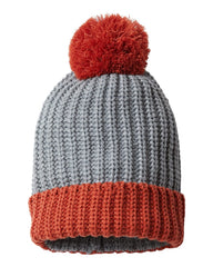 Richardson Headwear One Size / Heather Grey/Rust Richardson - Chunk Cable Beanie w/ Cuff & Pom