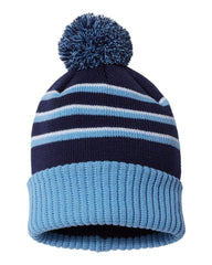 Richardson Headwear One Size / Navy/Columbia Blue/White Richardson - Striped Pom Cuffed Beanie