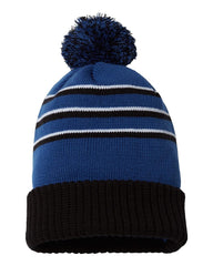 Richardson Headwear One Size / Royal/Black/White Richardson - Striped Pom Cuffed Beanie