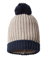 Richardson Headwear One Size / Stone/Navy Richardson - Chunk Cable Beanie w/ Cuff & Pom