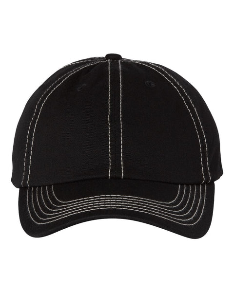 Threadfellows Headwear Adjustable / Black/Stone Stitch Bio-Washed Classic Dad's Cap w/ Contrast Stitch