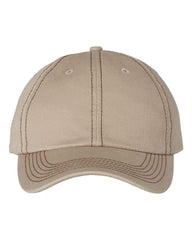 Threadfellows Headwear Adjustable / Khaki/Brown Stitch Bio-Washed Classic Dad's Cap w/ Contrast Stitch