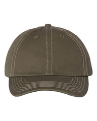 Threadfellows Headwear Adjustable / Olive/Stone Stitch Bio-Washed Classic Dad's Cap w/ Contrast Stitch